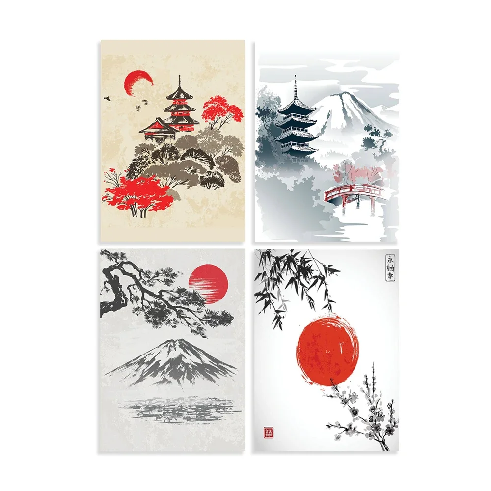 Japanese Vintage Style Art Poster Prints Watercolour Painting Collection Unframed Prints Only | Wall Art Room Decor