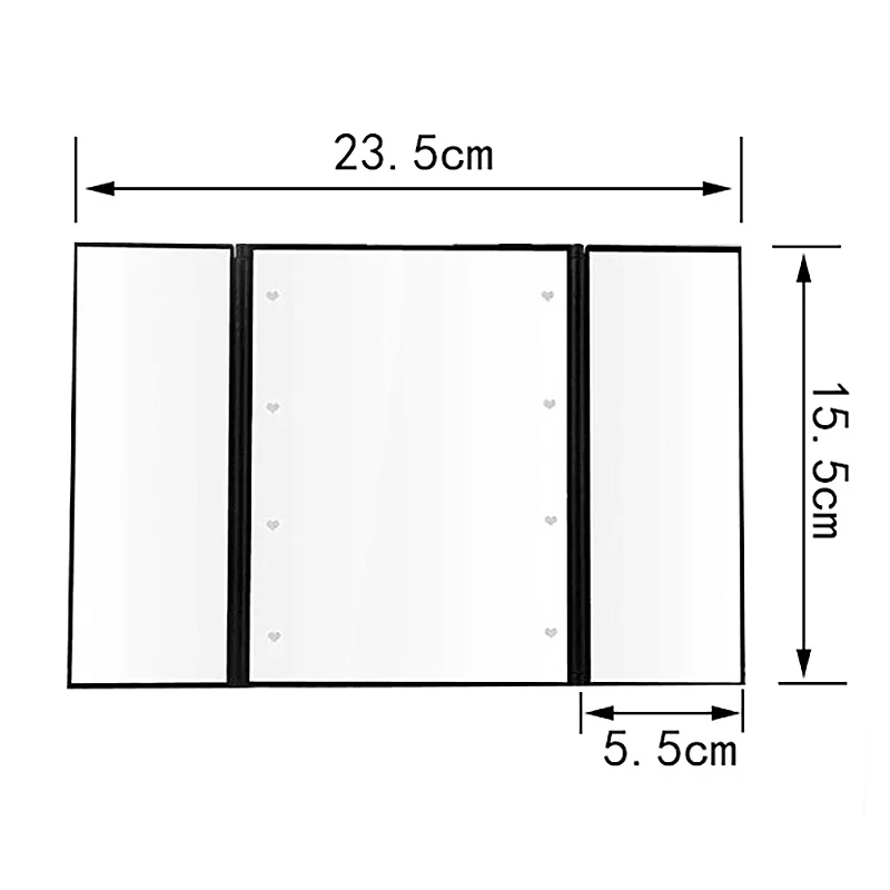 مرآة مكياج ثلاثية الجوانب قابلة للطي للنساء ، شاشة ليد ، شاشة ضغط ، مستحضرات تجميل ، مرآة طاولة ، أداة تجميل
