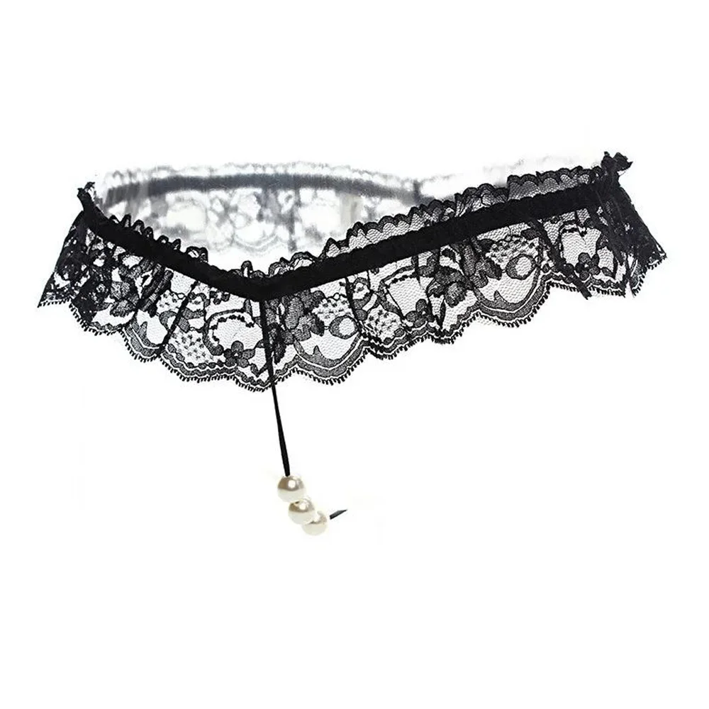 Erotic Sexy Crotchless Pearl Lace Panties Underwear Erotic Pant Women Briefs Transparent Panty Open Crotch Pearls Thongs