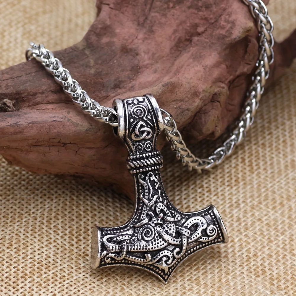 New French Cool Nordic Viking Pirate Odin Triangle Knot Thor Hammer Men's Necklace Handsome Fashion Original Men's Pendant Y2K
