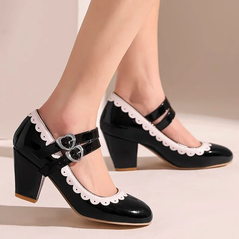 

Elegant Women's Mary Janes High Heels Shoes 2025 Spring Straps Black Blue Red Pink Heeled Party Wedding Office Shoes Dress Pumps
