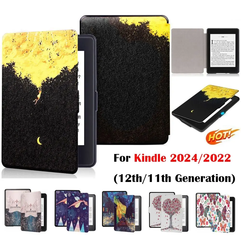 Leather 6 inch e-Reader Cover Anti Scratch Shockproof Folio Funda Slim for Kindle Basic 2024/2022 Released 11th Generation