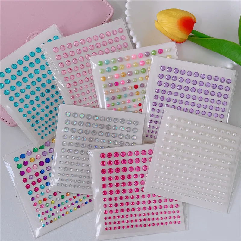 1pc Laser Diamond Crystal Tattoo Sticker DIY Face Eyes Makeup Rhinestone Stickers Disposable Acrylic Pearl Sticker Self-adhesive