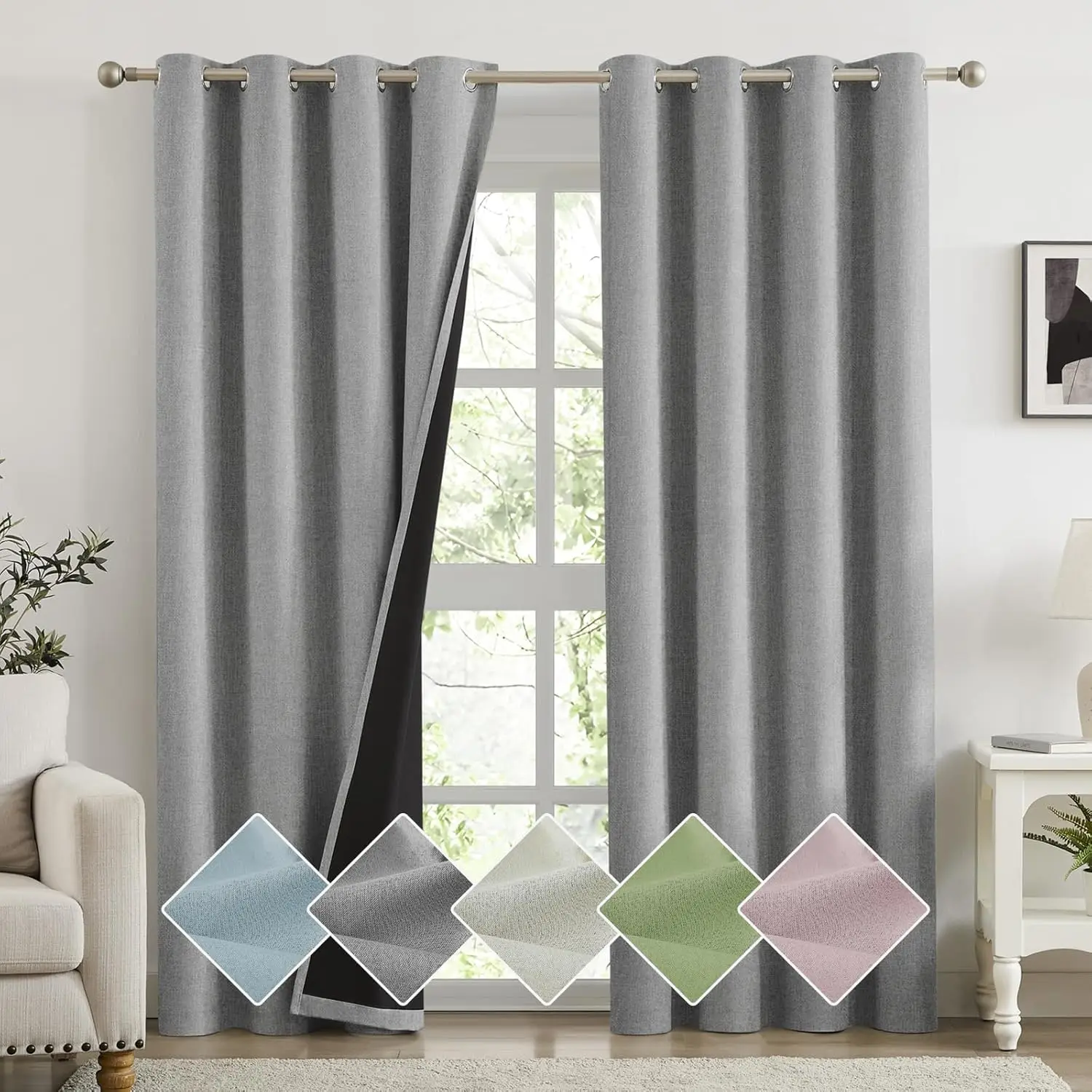 

Curtain 100% Blackout Curtains for Bedroom, Linen Textured Light Blue Black Out Curtains 84 Inch Long, Grommet Top Thermal Ins