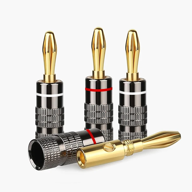 Audio Speaker Connectors with Screw Lock Gold Plate Banana Plugs Connectors 4mm Speakers Amplifier Cable Wire Male Adapte Jack