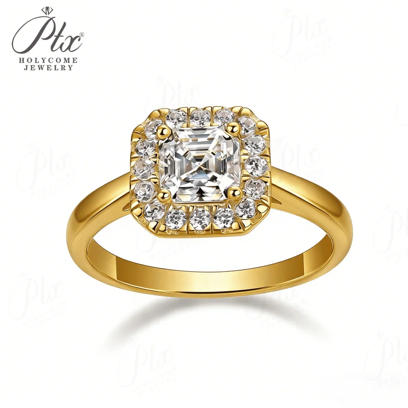 0.9CT Moissanite Ring Asscher Cut S925 D Color VVS1 Clarity Hypoallergenic Jewelry Sparkling Ring Ideal for Women's Daily Wear