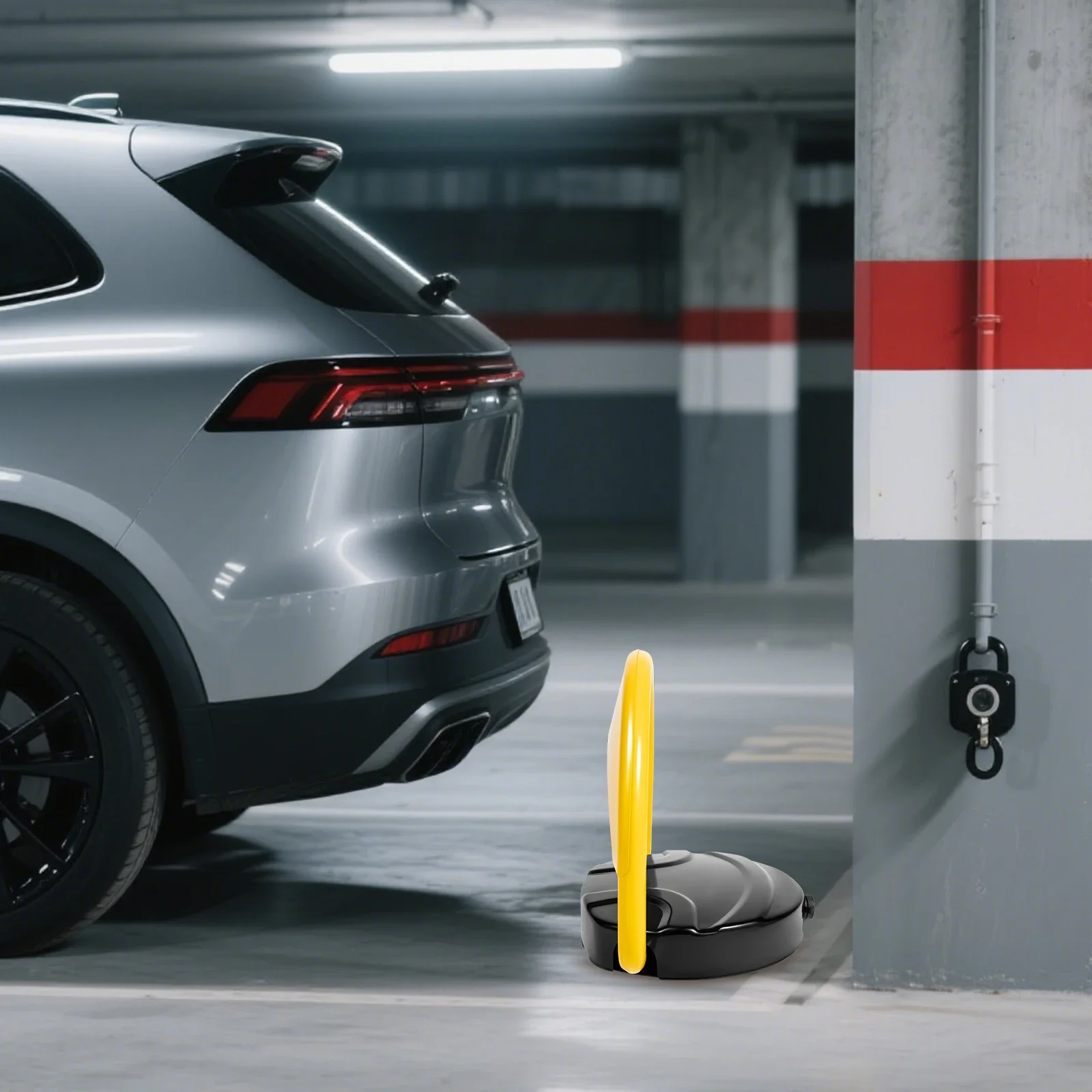 Remote Control Parking Lock – Alloy Steel, IP67 Waterproof, 4410lbs Capacity with Alarm & Reflective Stripe