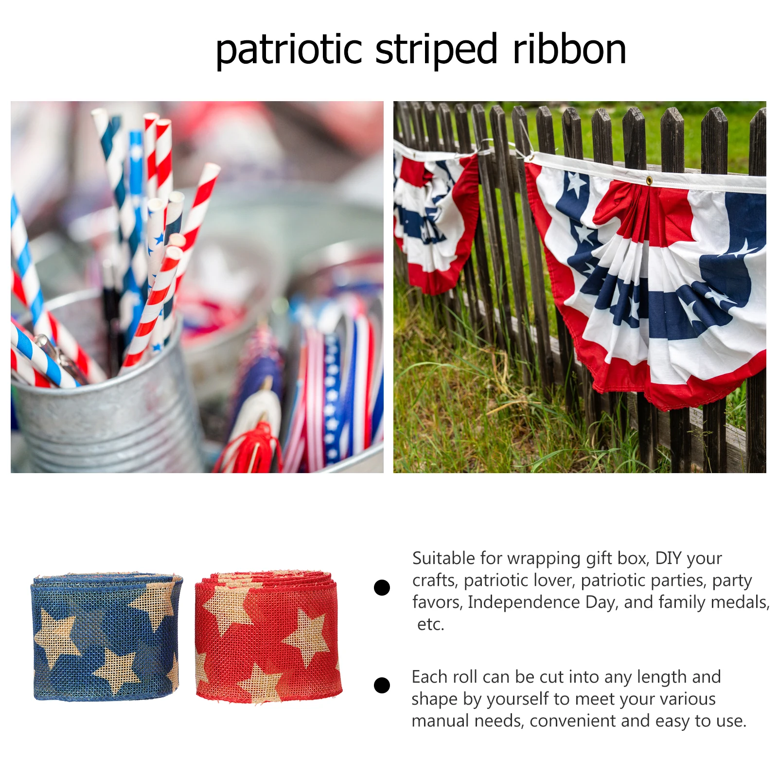 

2pcs 2 Rolls Star Flag Decorative Webbing USA Ribbon Patriotic Striped Linen Craft Supplies Independence Day Gifts