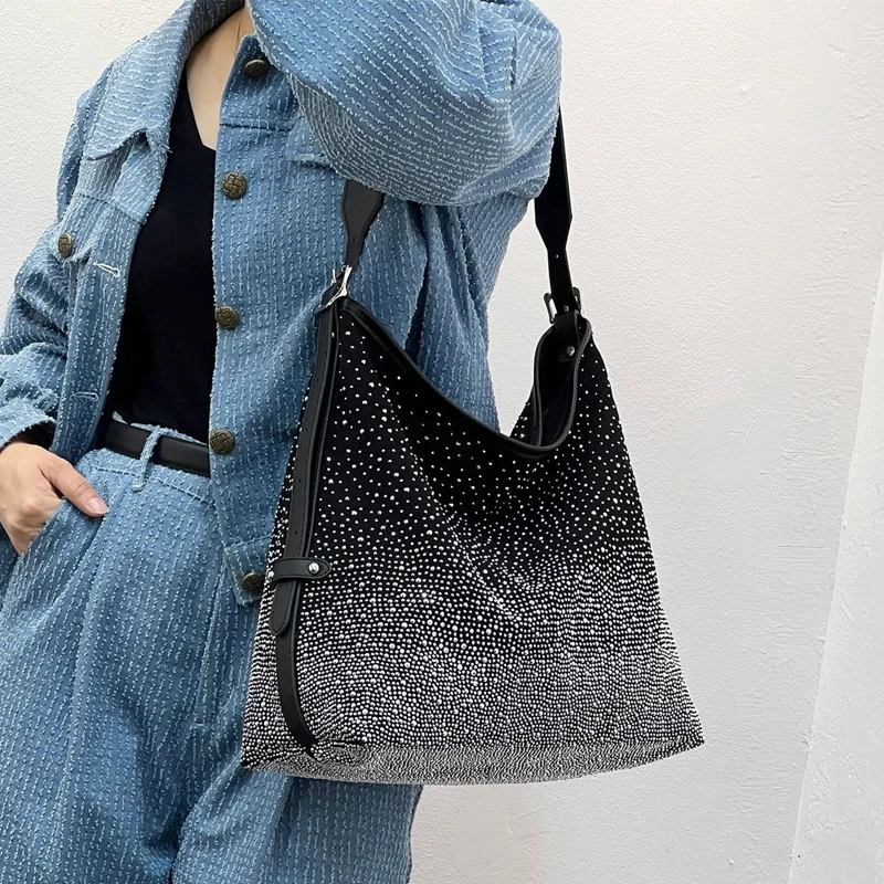 Star Silver Gradient Diamond Large Shoulder Bag Women 2022 New Light Luxury Diamond Shoulder Crossbody Tote Bags