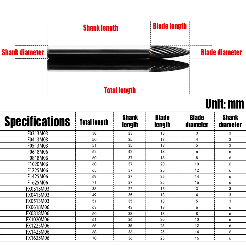 1PCS 3mm-16mm Carbide Rotary File Tungsten Steel Grinding Head Single/Double Groove F Type Milling Cutter For Engraving/Grinding