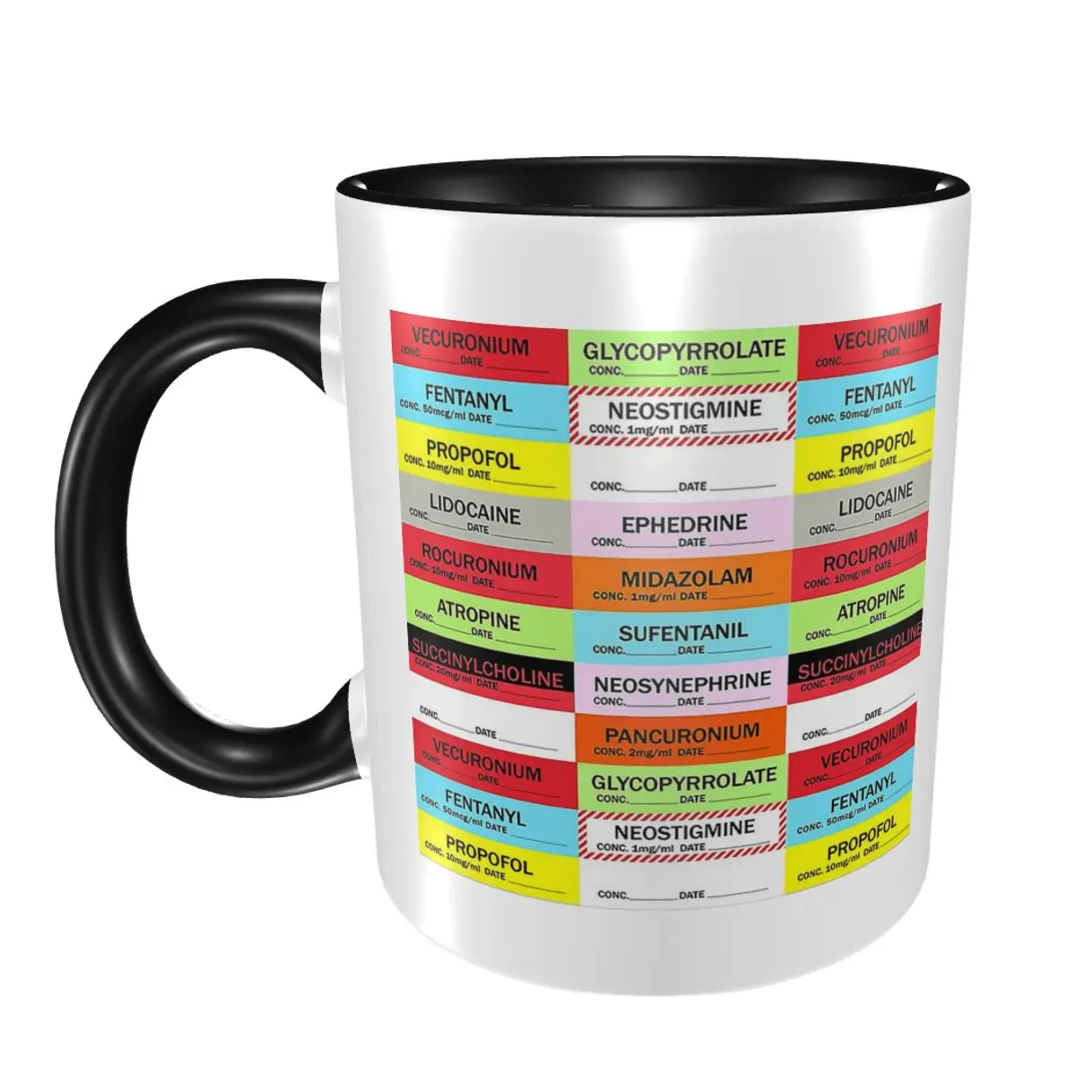 Anesthesia Medication Labels Mug Funny Ceramic Coffee Cups Tea Mugs Milk Cup Drinkware Gifts for Woman Man