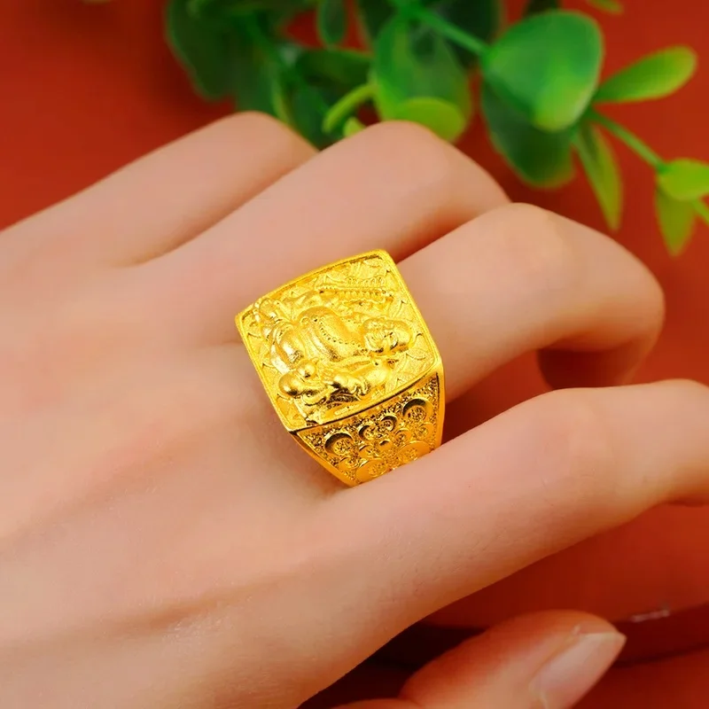 Luxury 24K 9999 Pure Gold real gold New Maitreya Buddha Ring Opening Adjustable Male Ring Ring