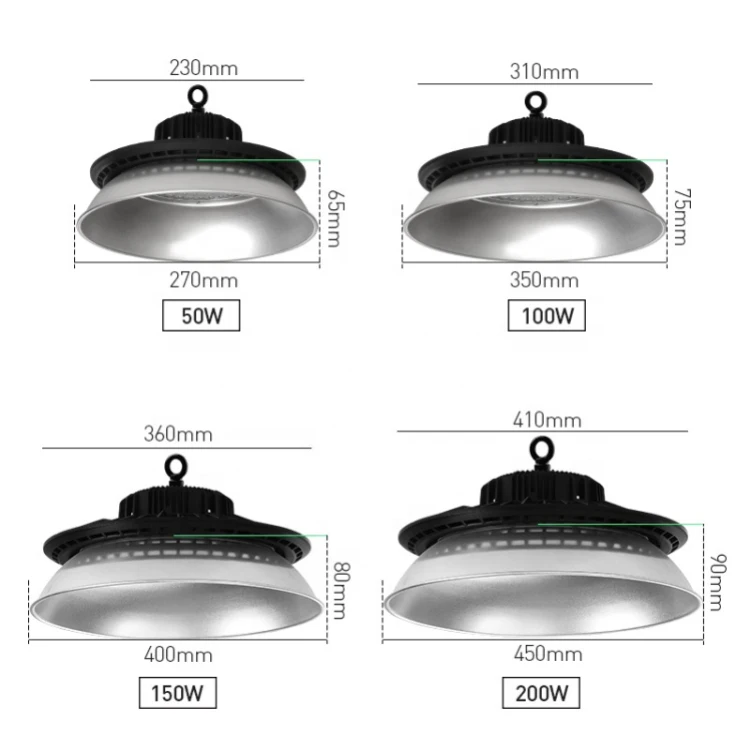 Industry High Bay Lights with Aluminum Reflector Microwave Sensor Dustproof LED Hanging Lamps for Garage Warehouse