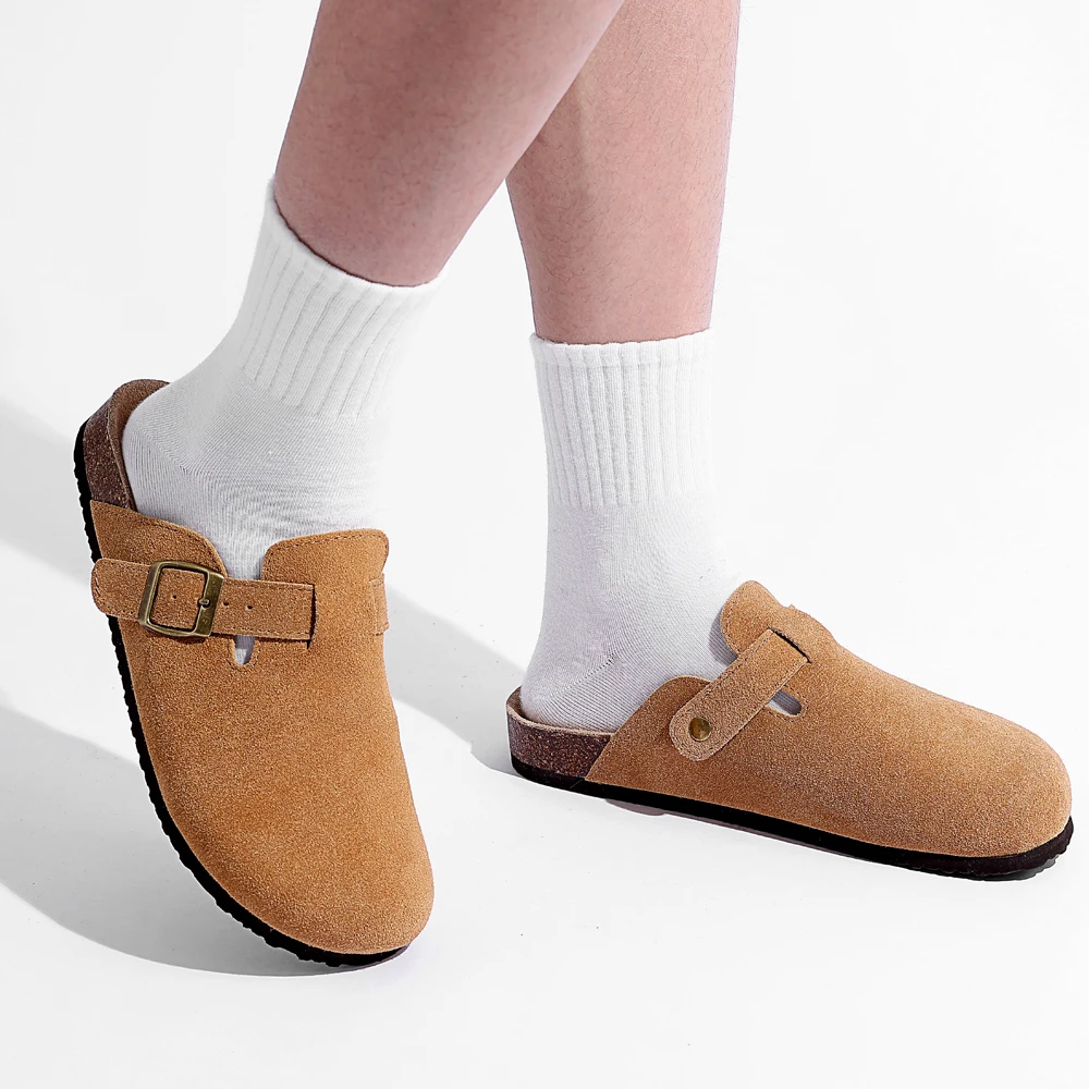 Evshine Kuh Wildleder Kork Hausschuhe Frauen Mode Clogs Pantoletten Fußbett Kork Pantoletten Männer Baotou Hausschuhe Sommer Kork Sandalen Bequeme Pantoletten – Detail 10