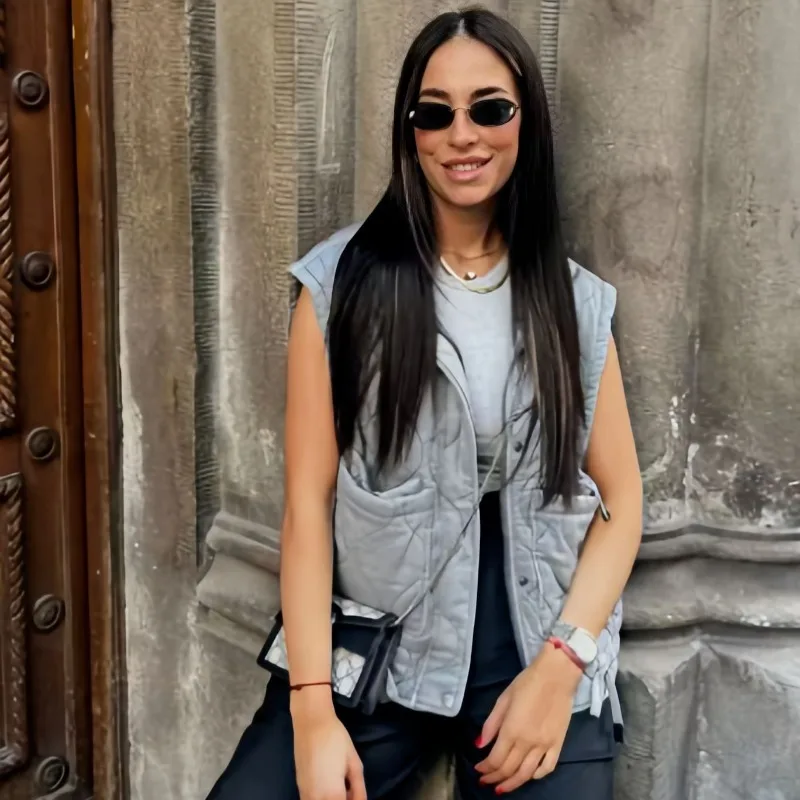 Women 2026 Autumn Winter New Hot Selling Diamond Quilted Stand Collar Sleeveless Cotton Padded Vest Warm Fashion Trendy Chic Top