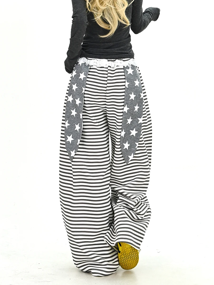 

Модные корейские свободные женские брюки со складками, весна 2026, новинка, с узором в виде кроличьих ушек, повседневные, широкие, в пол, T...