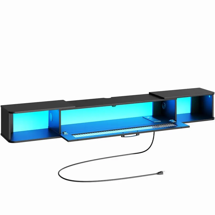 Floating TV Stand with LED Light Power Outlet for TVs up to 75, Wall Mounted TV Shelf, Modern Media Console Entertainment Center