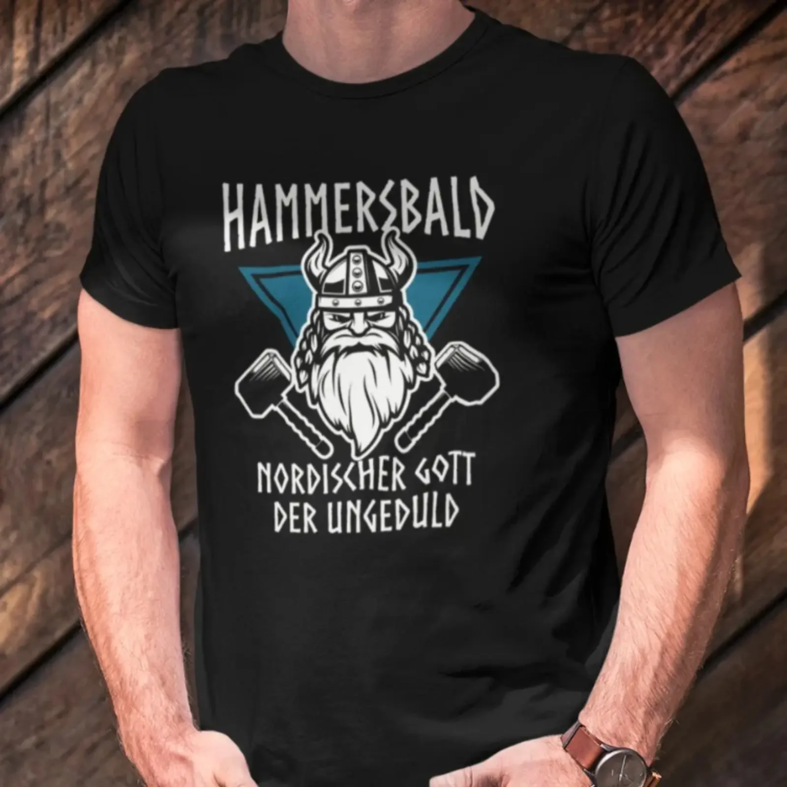 HAMMERSBALD T-shirt vintage lavé avec citation humoristique du dieu nordique de l'impatience, idéal pour un usage quotidien, confortable et élégant