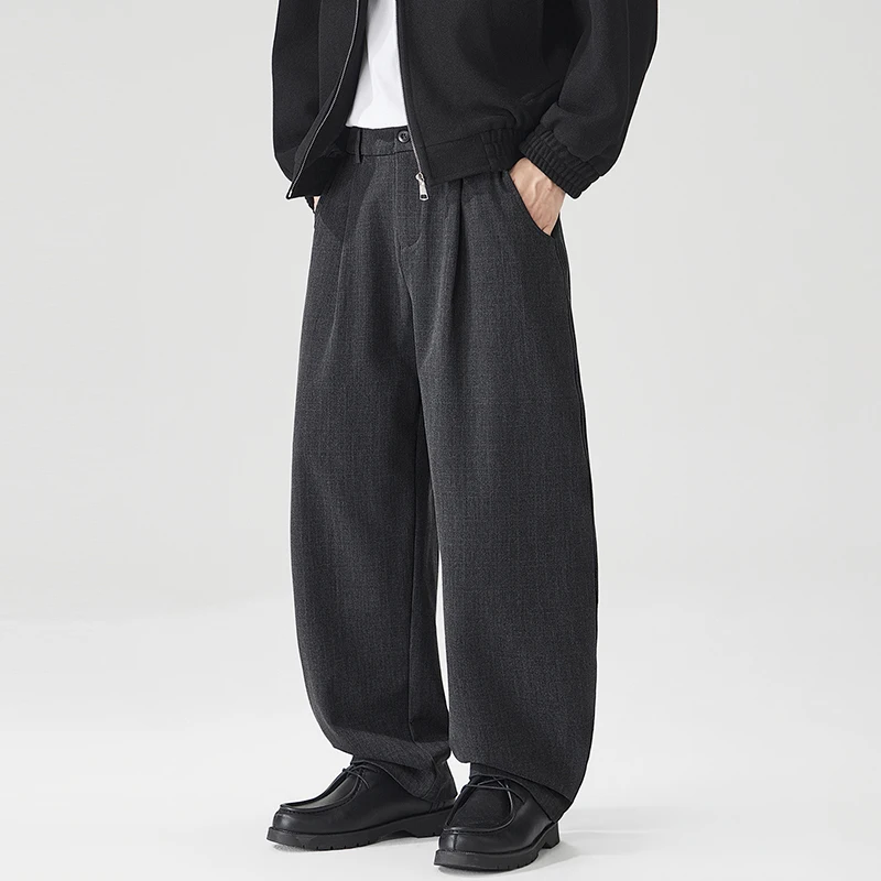 Wide Leg Casual Small Scimitar Pants Men's Old Money Fashion Vintage Loose Casual Baggy Pants Commuter Long Trousers