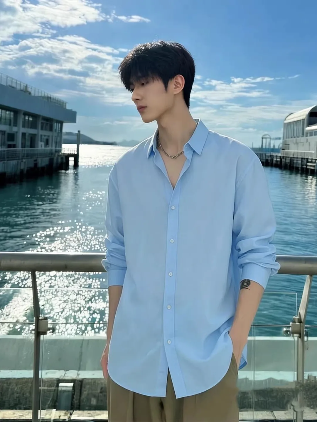 

Light Blue Qui Dry Linen irt Men's Holiday Wear Long Sve Lazy Sle Summer Sun Protection Thin Outerwear Casual irt
