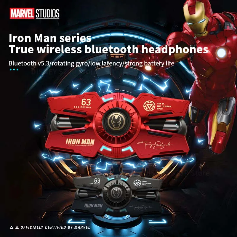 Disney Original IronMan Gaming Bluetooth Wireless Earbuds Noise Cancelling ESports Gamer Headphones Fingertip Gyro Decompression