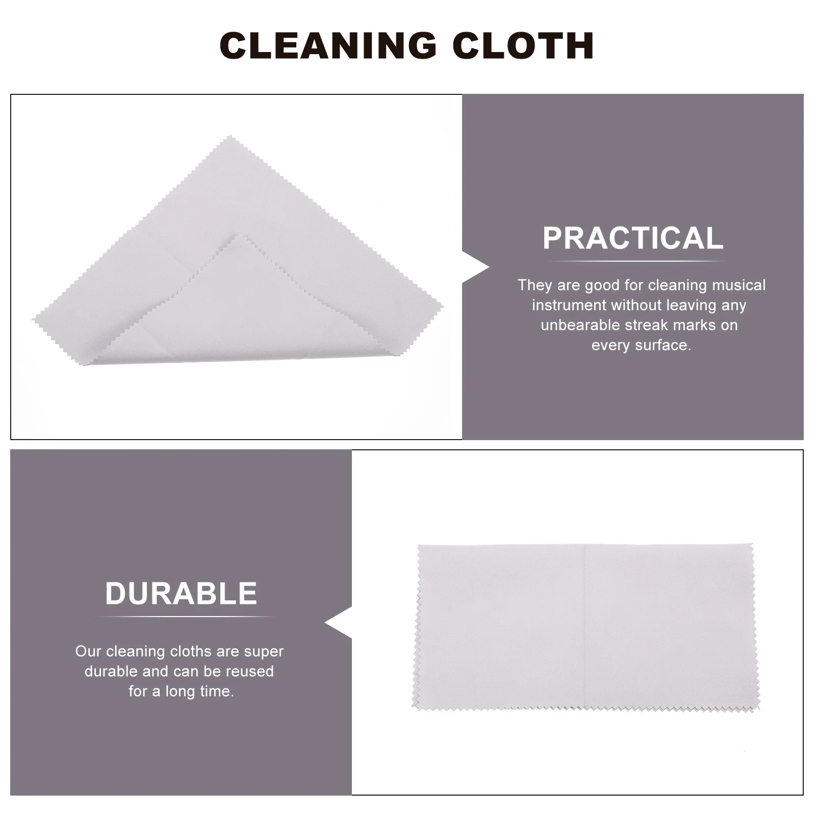 

3Pcs Light Grey Instrument Wipes Supple Durable Cleaning Cloths Musical Instrument Surface Cleaning Polishing Cloth