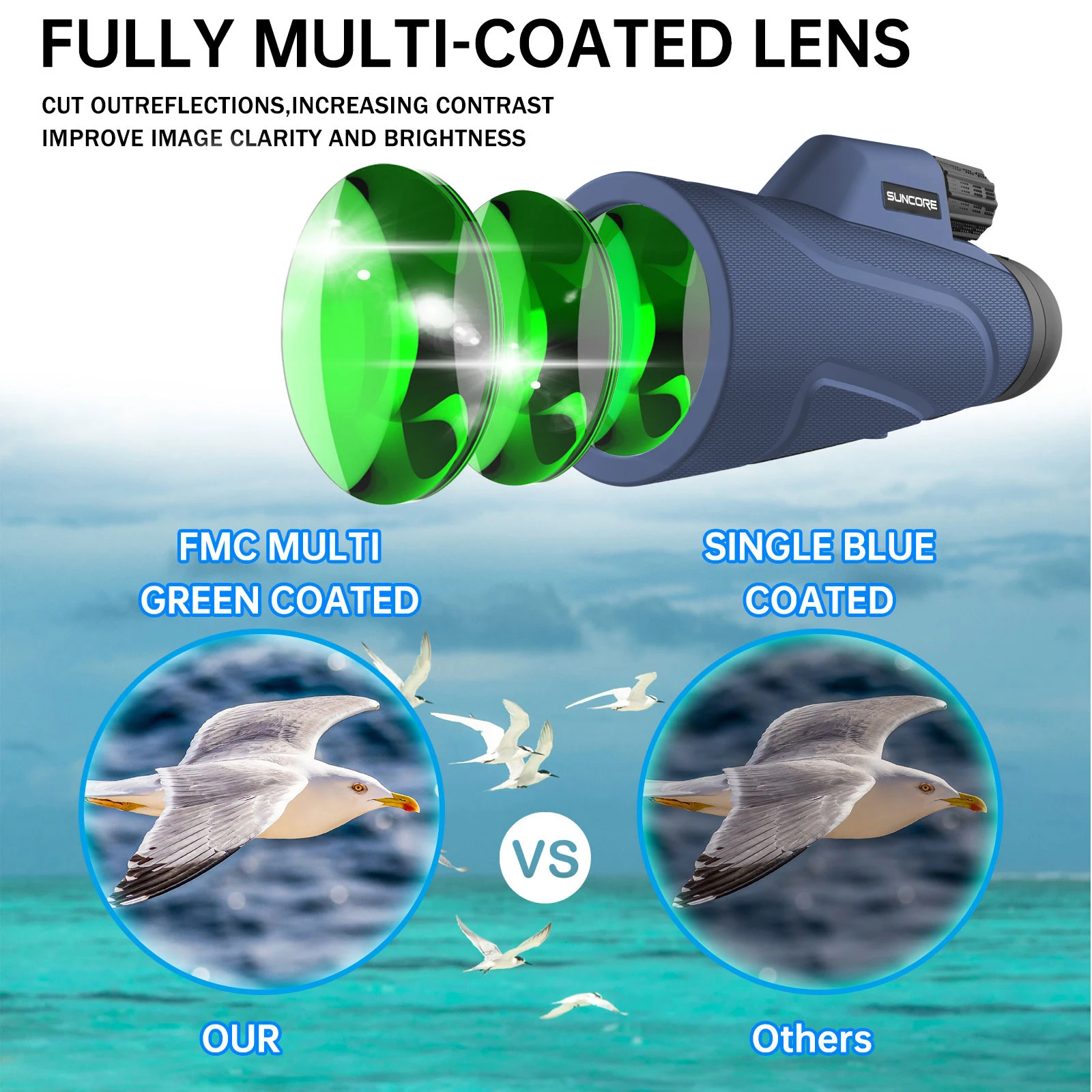 

12X42Green Monocular Telescope with Tripod - High-Power, Portable, Perfect for Bird Watching & Outdoor Observation