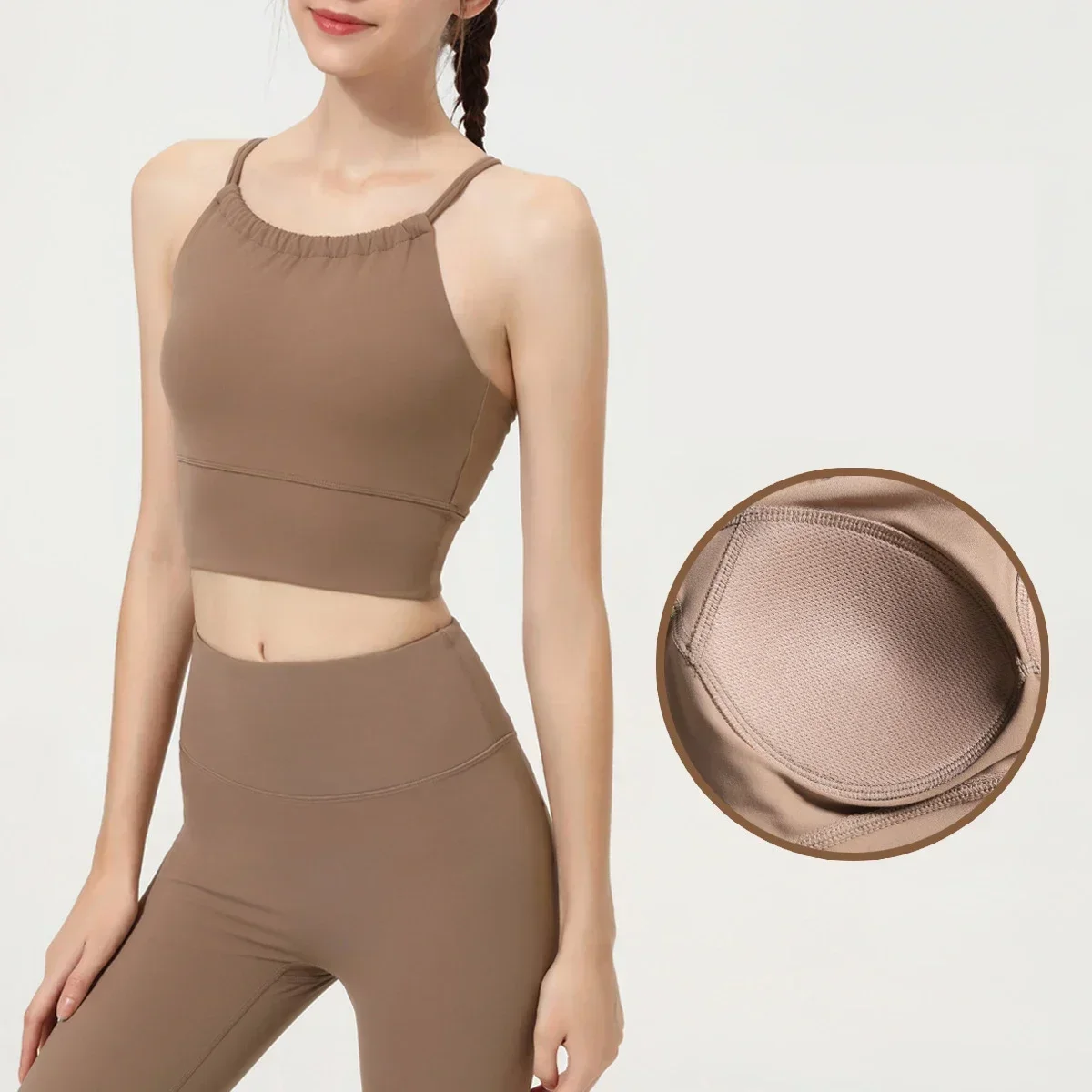 Summer New Women's Solid Color Cross Back Shockproof One Piece Cup Yoga Vest Comfortable Breathable Fitness Pilates Sports Top