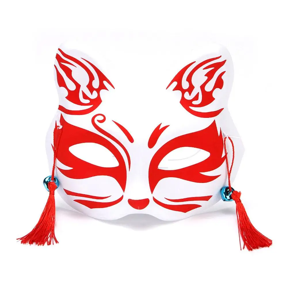 Anime Mask Japanese Cosplay Rave Hand-Painted Anime Demon Slayer Half Face Cat Masks Masquerade Festival Party Props