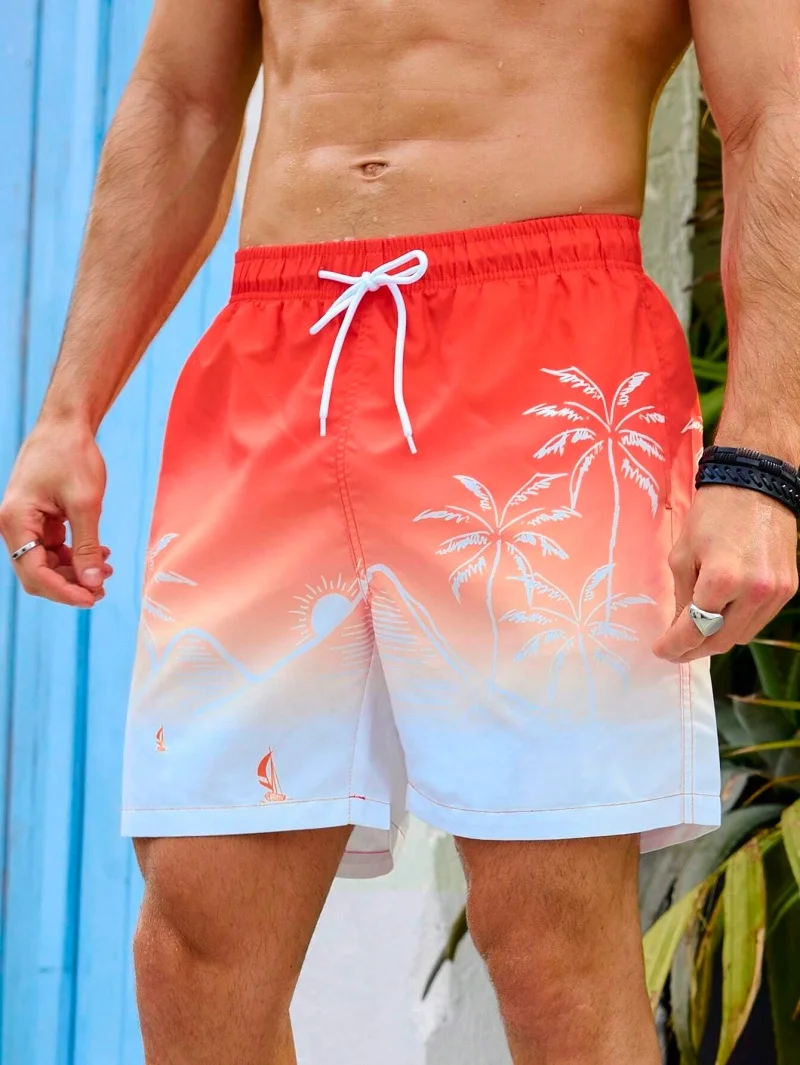 3d Coconut Tree Print Men's Casual Beach Shorts Summer Plus Size Loose Hawaiian Surfing Shorts Men's Ice Swim Trunk