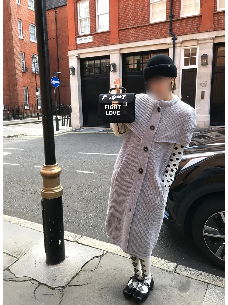 

Вязаный кардиган MONA с дизайнерскими элементами на плечах, универсальный, средней длины, выше колена, открытый, вязаная верхняя одежда, женская коллекция Осень 2025, новинка