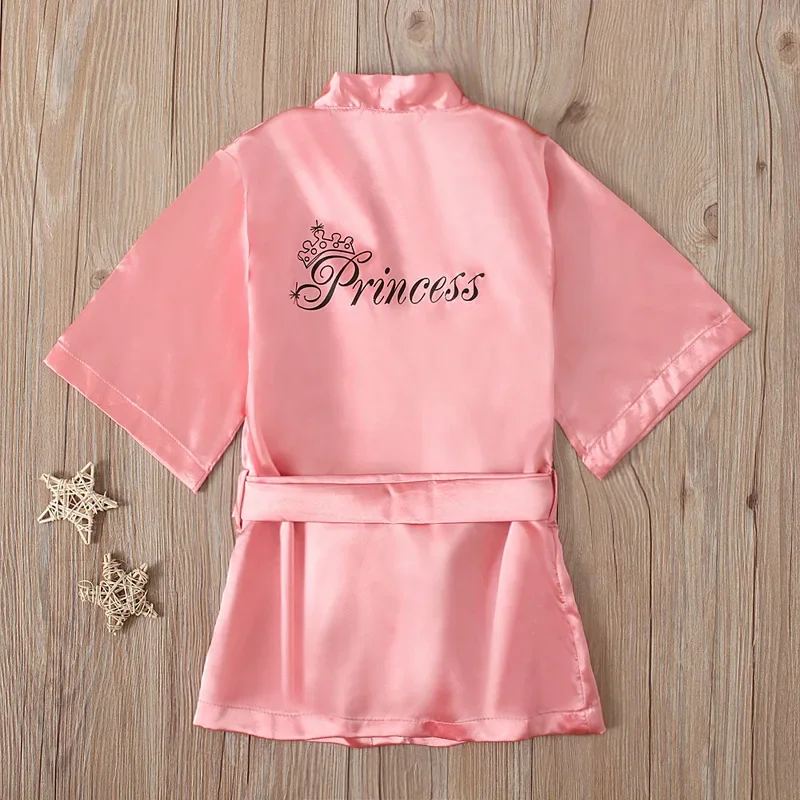 Children's Robe Solid Silk Satin Kimono Bathrobe Birthday Pyjamas Nightgown Kids Sleepwear Boy Girls Robes 12 Months -5 Years