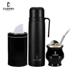 Complete Yerba Mate Kit Black - Stainless Steel Modern Mate Cup, Thermos, Yerba Container, Tea Shaper set, Bombilla Straw