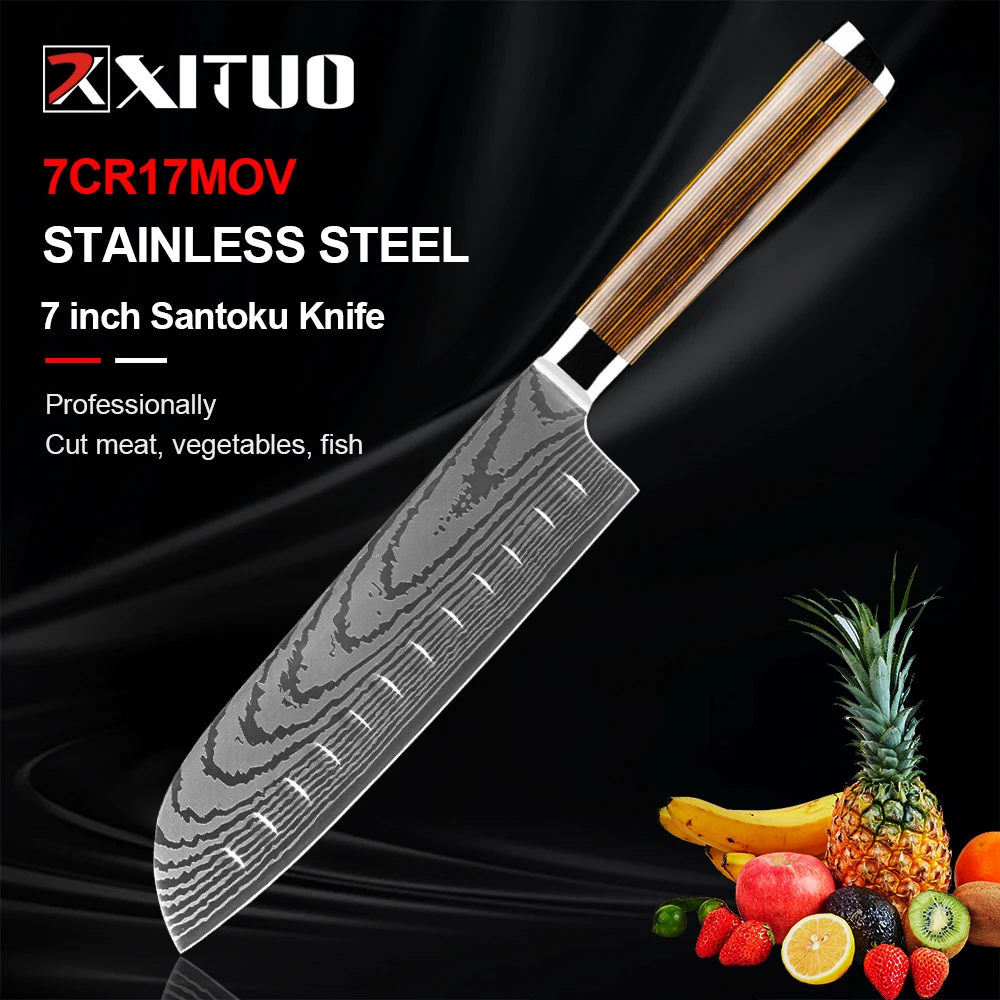 Santoku Knife 7inch Kitchen Knife Ultra Sharp Asian Knife Japanese Chef Knife German Steel 7Cr17Mov Best Choice for Home Kitchen