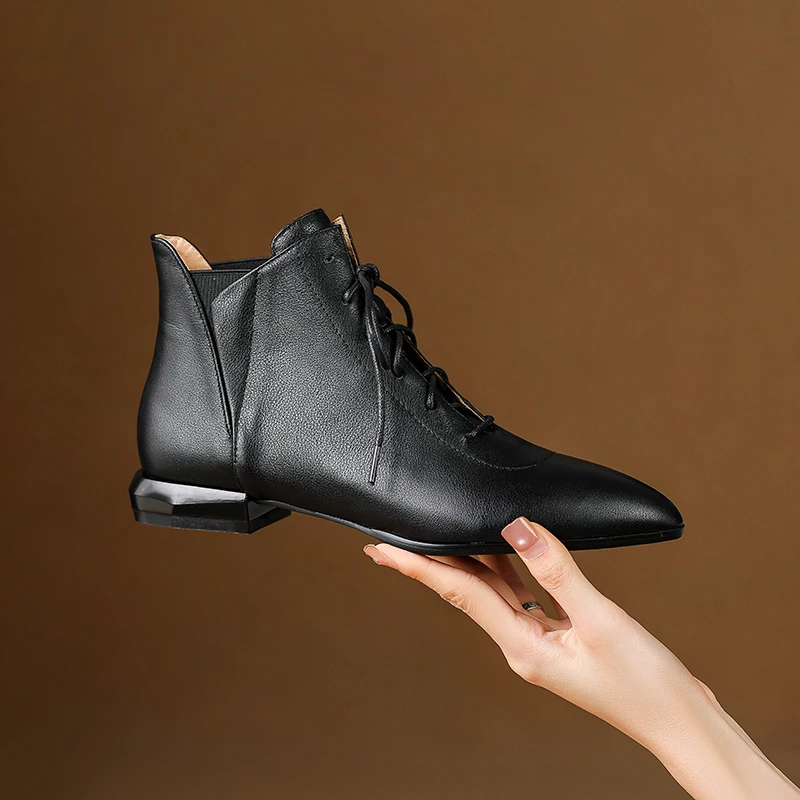 2026 new autumn winter women ankle boots natural leather 22-24.5cm cowhide+pigskin/plush lace-up chelsea boots women short boots