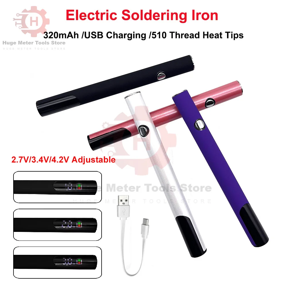 

5W USB Electric Soldering Iron 510 Thread Battery Pen 2.7V/3.4V/4.2V Adjustable Heating Battery 320mAh Welding Repair Tool