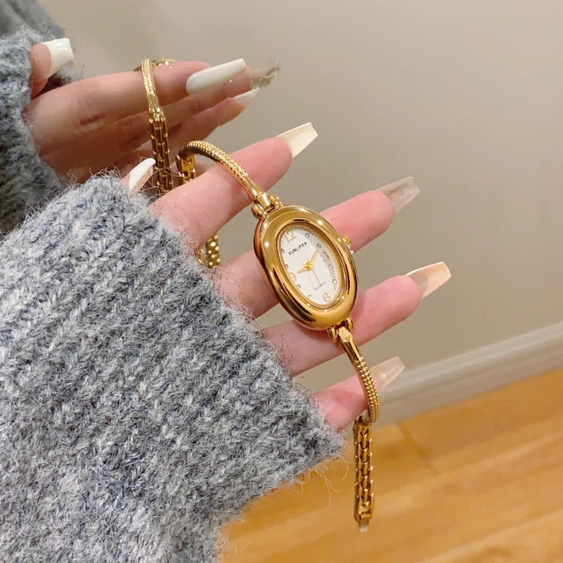 Luxury Brand Golden Quartz Wristwatch Women Steel Strap Analog Bracelet Watch Oval Dial Ladies Watches Reloj Mujer Dropshipping