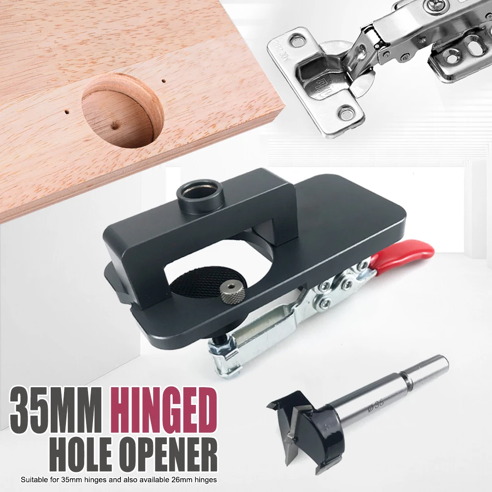 Woodworking Hole Drilling Guide Locator 35mm Hinge Boring Jig with Fixture Aluminum Alloy Hole Opener Template Door Cabinets