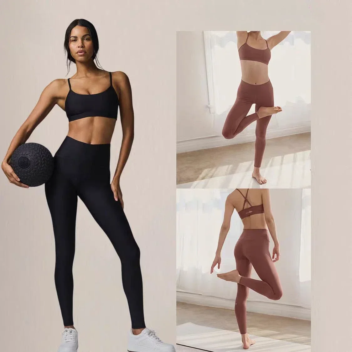 

AL Yoga Sports Bra Legging Set Women's Scoop Neck Underwear Open Back Yoga Bra Gym Running Crop Tops High Wais Leggings