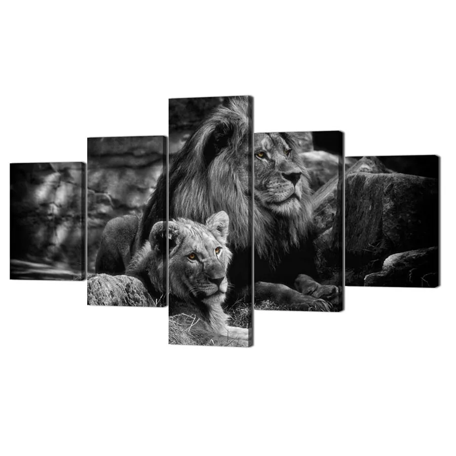 Modern Lion and Lion diamond embroidery mosaic Wall Art 5 Black and White Lion diamond Paintings cross stitch 5 pcs set decor