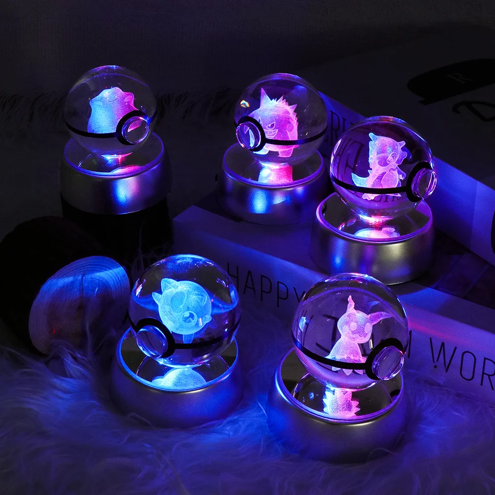 Pokemon 3D Crystal Ball Lamp Figures Toy Gengar Ditto Gyarados