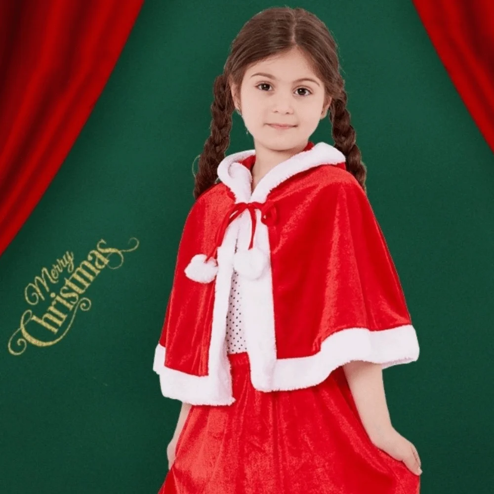 Fashion Polyester Christmas Cloak Plush Thick Xmas Cape Cosplay Costume Windproof Santa Claus Costume Autumn Winter