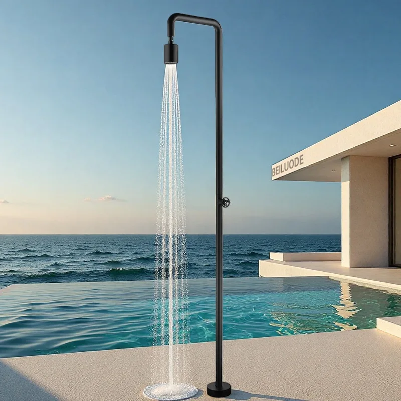 Black Single Function Outdoor Vertical Floor Shower Shower Stainless Steel Column Beach Shower Set