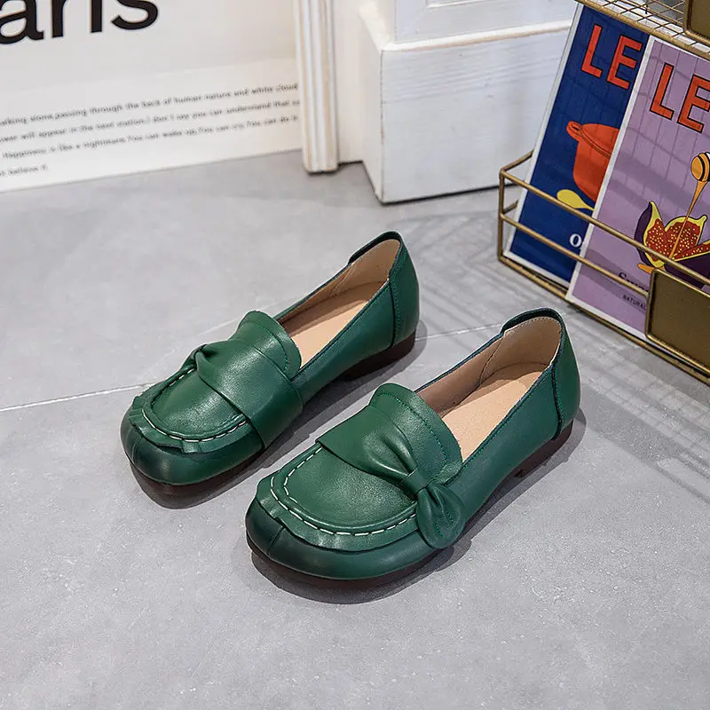 New Spring Autumn Women Flats Genuine Leather Woman Casual Shoes Slip-on Loafers Female Low Heels Mom\'s Shoes