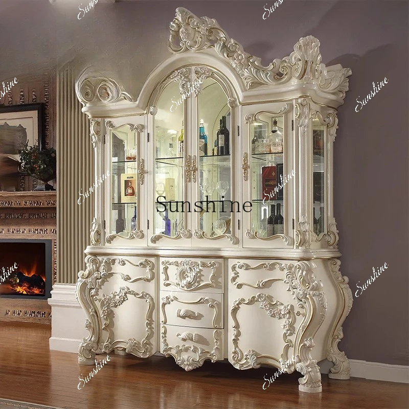 

European solid wood carving flower living room multi-door wine cabinet luxury locker FT