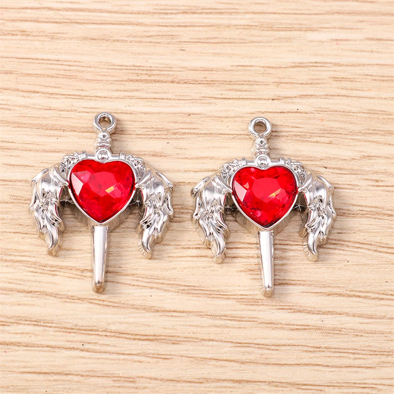 5 Stück 19 x 25 mm niedliche Kristall-Herzflügel-Anhänger für die Schmuckherstellung, Halsketten, Ohrringe, Armbänder, Zubehör, DIY, Basteln, Geschenk – Detail 7