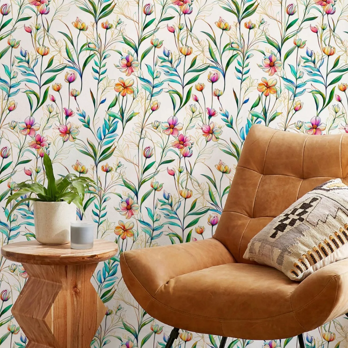 Boho Daisy Flowers Peel and Stick Wallpaper Cute Warm Kids Room Self Adhesive Removable Wall Paper for Bedroom Cabinet