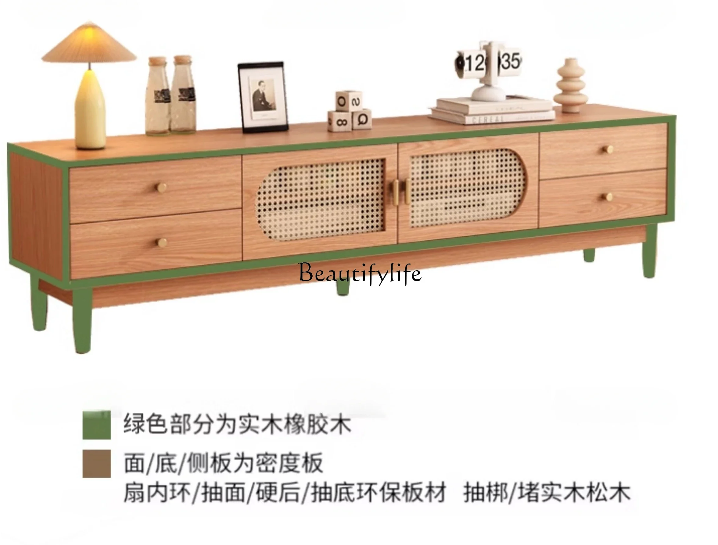 Log TV cabinet New living room household simple small apartment rattan TV cabinet