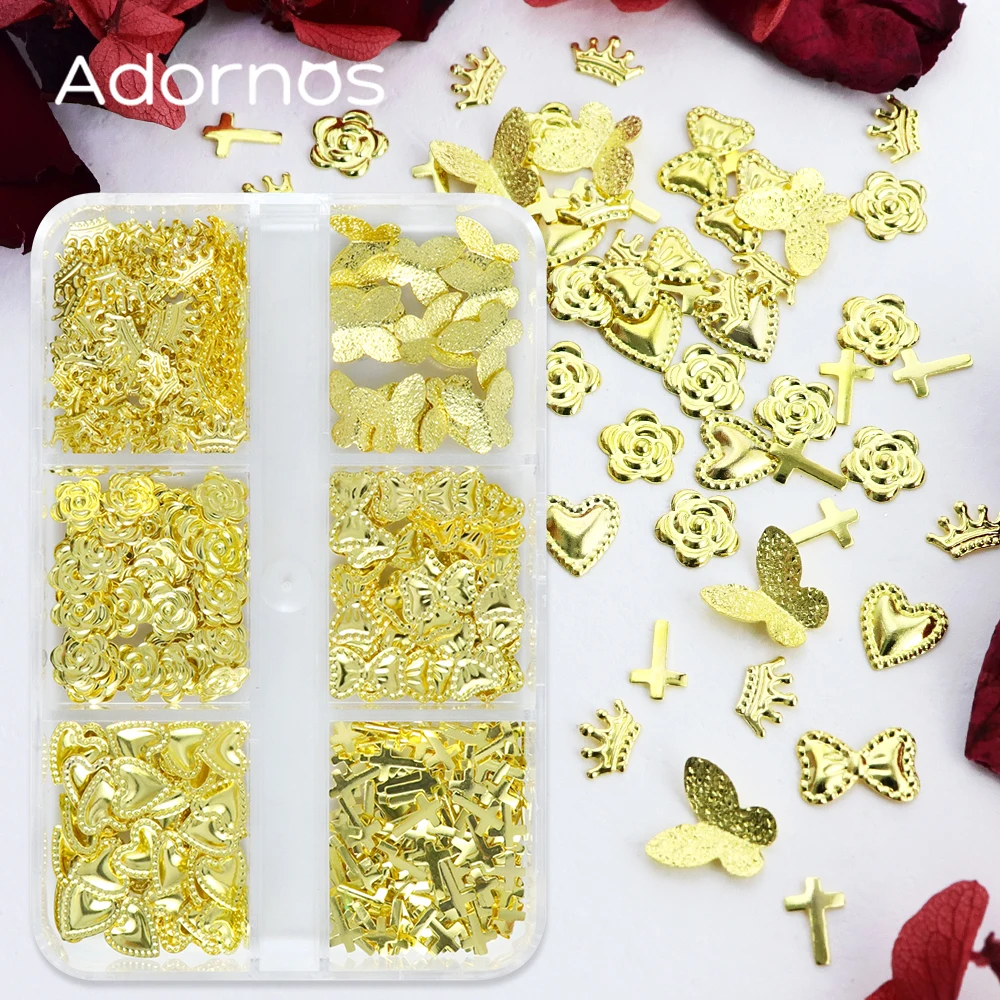 زخارف أظافر بتصميم عيد الحب، حروف LOVE وقلوب وورود فاخرة، مسامير معدنية لتزيين الأظافر، مستلزمات مانيكير