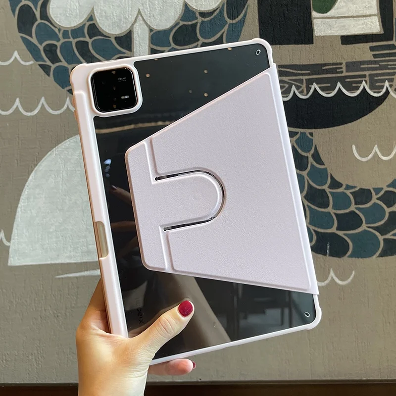 เคสอะคริลิกหมุนได้สำหรับแผ่น Xiaomi Pad 6S Pro 12.4นิ้ว2024 5 Pro 6 Pro redmi Pad SE 11แผ่น10.61โปร่งใสพร้อมช่องเสียบปากกา